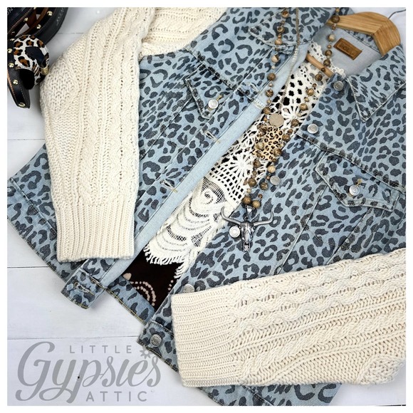 TAKING DOWN 4/5/24 POL Snow Leopard Denim & Cable Knit Jacket - Picture 10 of 14